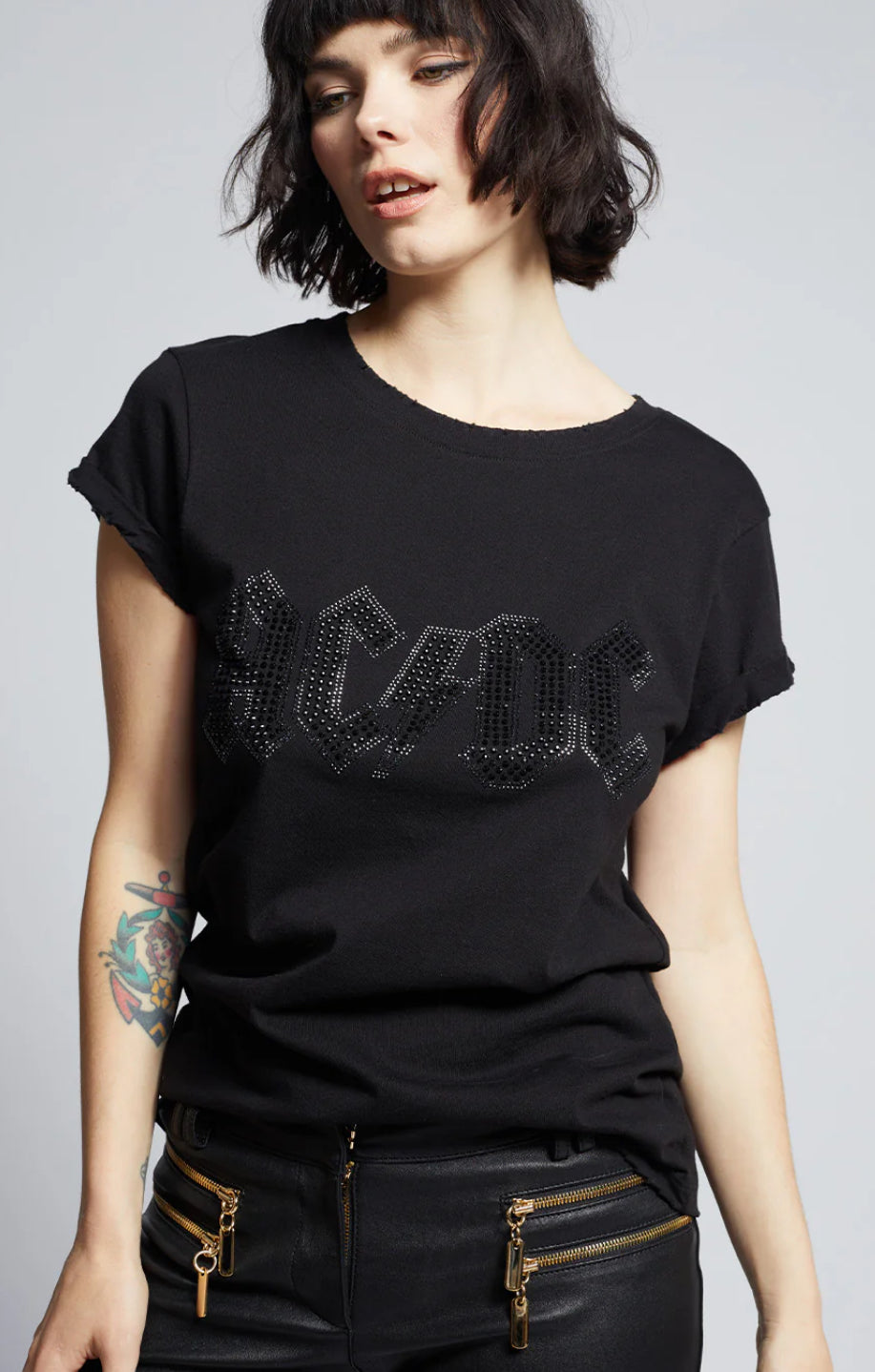 AC/DC Black Crystal Studs Tee
